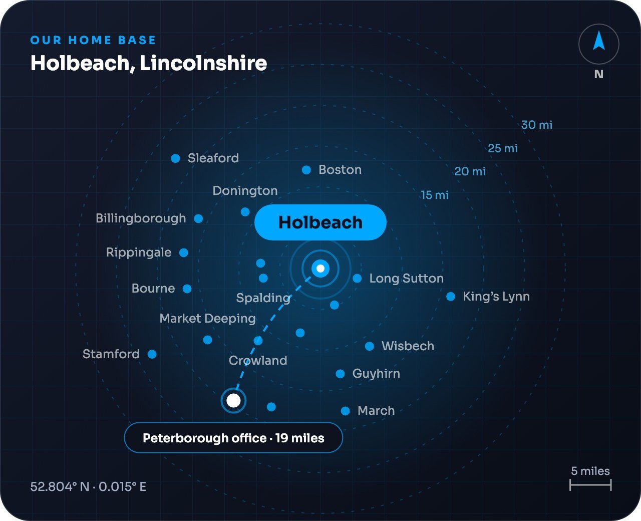Map showing Holbeach and the towns around it