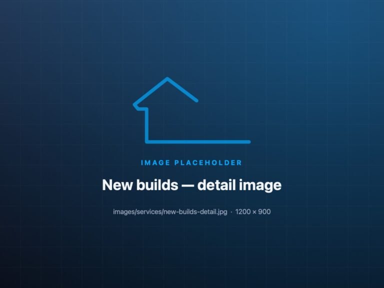 New build house under construction with scaffolding and roof trusses